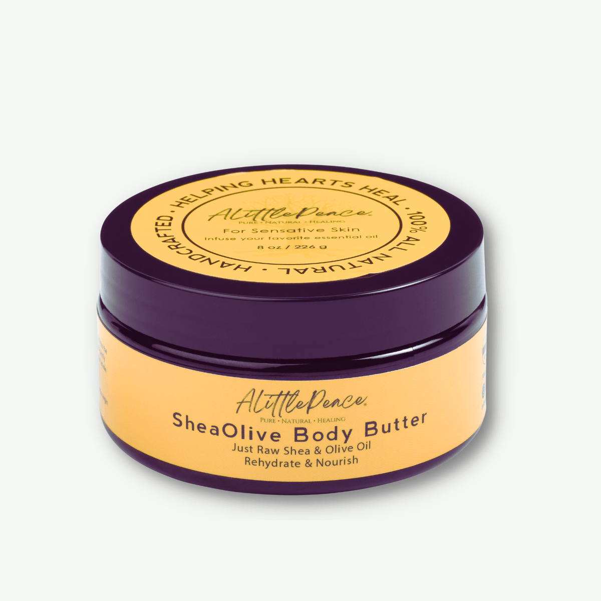 ALittlePeace SheaOlive Body Butter — rich shea and olive moisturizer for dry, sensitive skin, shown on a light background.